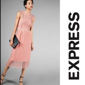 Express Lace Mock Neck Midi Dress Blush Pink XL